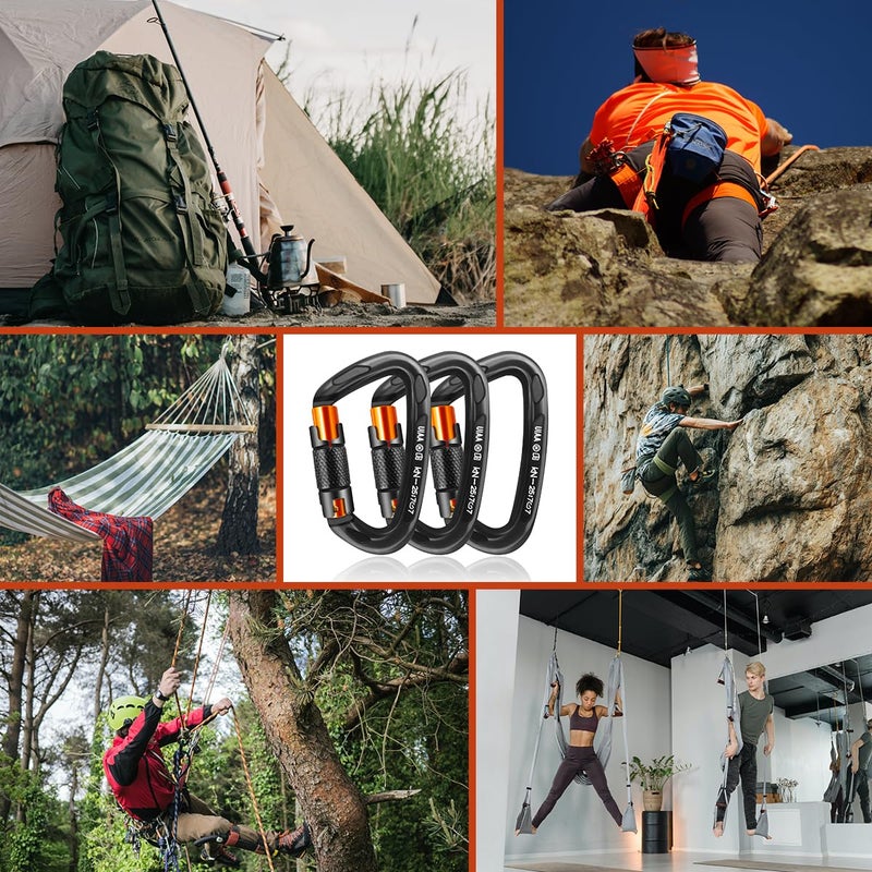 AINIKEY Climbing Carabiner Clips 25kN Auto Locking Carabiner  Professional Heavy Duty Large Locking Carabiner Clips for Rock/Ice Climbing Rappelling Rescue Swing etc  D Shaped  Large Size(Black-3PCS) - Image 5